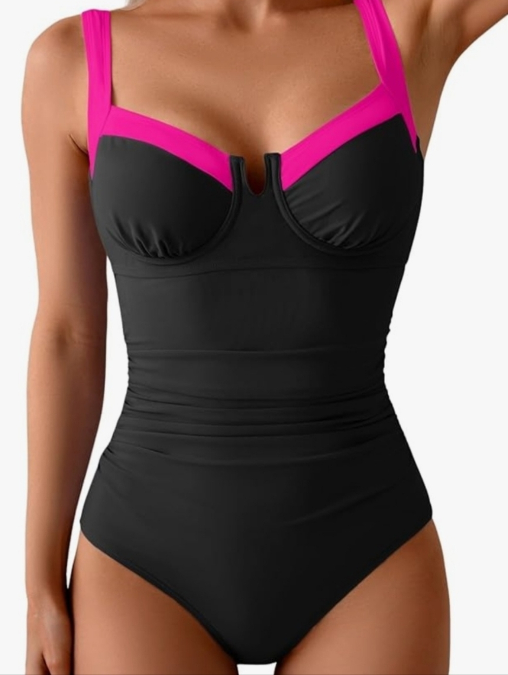 New Black One Piece Swimsuit Pink Trim B2prity Womens Large
